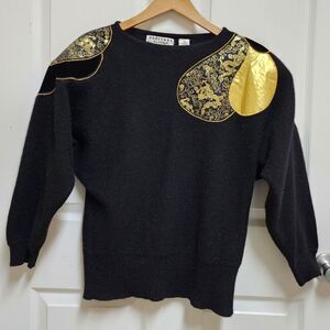 Vintage Andriano Fatigati Sweater Womens M Black Gold Dragon Lambswool Angora